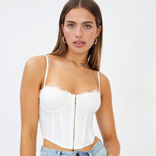 Solid Color Sexy Lace Backless Buckle Cropped Sling Top