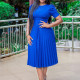 Summer short-sleeved pleated solid color plus size dress