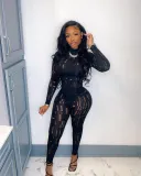 Women's Fashion Trend Hole Two-piece Set Sexy Waist and Hips Set