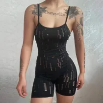 Sexy hollow low-cut suspenders high waist bag hip tights shorts women