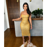 Women's Summer Lace-Up Long Sequin Dress Feminine Nightclub Wear