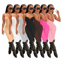 Women's summer sexy thin suspender jumpsuit women's solid color