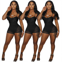 Sexy one-piece top + mesh shorts two-piece women's clothing