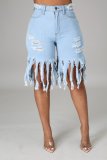 Casual Solid Frayed Fringe Jeans