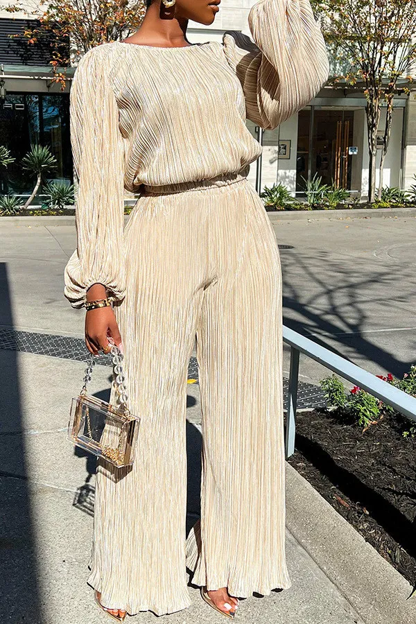 Women's home casual loose pleated high elastic two-piece suit