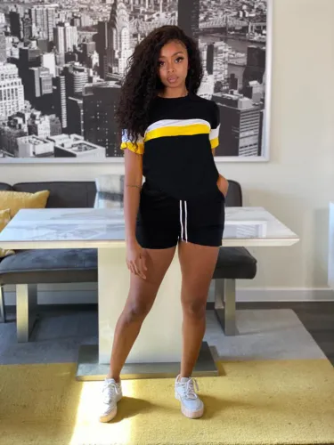 Contrast color stitching casual sports two-piece suit