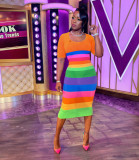 Women's Sexy Fashion Skinny Rainbow Print Women's Dress