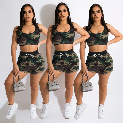 Army Green Sexy Vest Two Piece Set