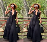 Sexy women's halter neck solid color chiffon dress