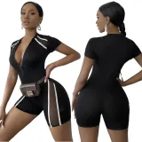 Spring/Summer Women's Pull Strip Webbing Patchwork Mesh Jumpsuit