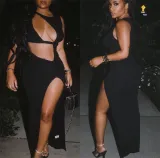 Spring and summer women's fashion solid color asymmetric sexy dress nightclub skirt