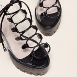 Large size cool boots Cross-border lace up fish mouth PVC women's boots Candy color transparent PVC thick heel boots
