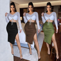Women's Fashion Sexy Skirts Solid Color Pleated Thigh Skirts