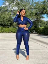 Fashion sexy soft silk magic blue two-piece suit