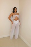 Fashionable and sexy new women's clothing mesh tube top strap wide leg jumpsuit