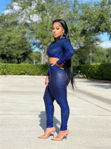 Fashion sexy soft silk magic blue two-piece suit