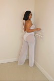 Fashionable and sexy new women's clothing mesh tube top strap wide leg jumpsuit