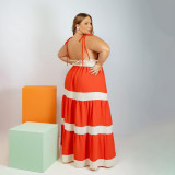 Plus size fat woman women's fashion suspenders backless V-neck striped sexy feature dress