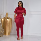 Sexy solid color turtleneck two-piece trousers nightclub suit