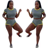 Sexy Solid Color Slim Shorts Sports Two-Piece Set