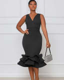Sleeveless V-Neck Evening Dress 3D Three-Dimensional Skirt Dress