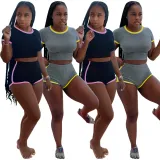 Sexy Solid Color Slim Shorts Sports Two-Piece Set