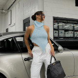 Women's Street Shooting Fashion Solid Color High Neck Irregular Inside Slim Knitted Vest