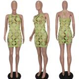 Simple hollow star-shaped halterneck solid color temperament dress