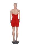 Summer fashion sexy women's halter neck hollow solid color bandage dress