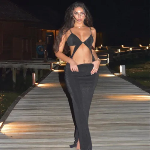 Sling fashion sexy backless sling solid color slim slim dress