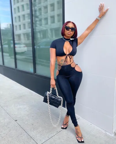 Casual Hollow Lace Up Solid Color Temperament Two-piece Set