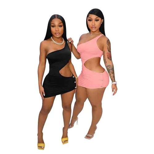 Oblique shoulder sexy dress spring and summer short irregular dress