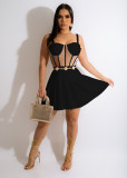 Fashion Women's Mesh Perspective Sexy Sling Dress Pleated Skirt