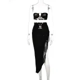 Tube top, navel, backless top, sexy slit, bag hip skirt, two-piece set