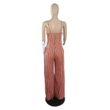 Sexy Striped Backless Sling Wide-Leg Jumpsuit