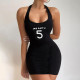 Women's Fashion Solid Color Embroidered Halter Thread Slim Pack Hip Dress