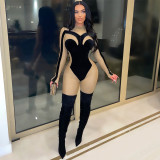 Fashion sexy see-through velvet tight-fitting body slimming hip jumpsuit