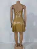 Nightclub sexy pleated bronzing suspender dress short skirt