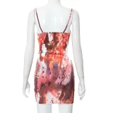 Smocked Lace Up Print Dress Women's