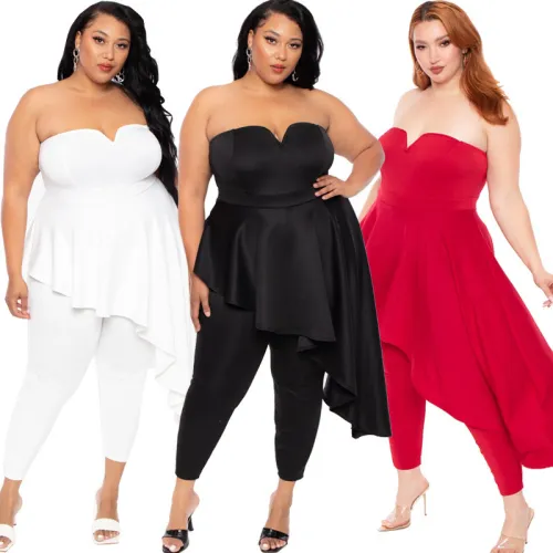 Large size women's tube top pants two-piece set 3 colors