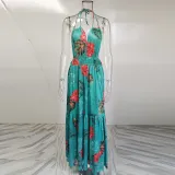women's sexy skirt print suspender strapless dress