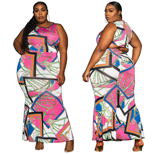 Casual Fashion Contrast Color Colorful Print Plus Size Dress