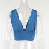 Sleeveless Sexy V-Neck Cropped Navel Backless Solid Color Slim Tank Top