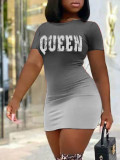 Sexy bag hip gradient color personalized print short-sleeved large size dress short-sleeved