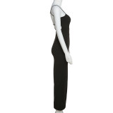 Women's fashion suspenders sexy hollow low-cut open-back slim hip dress
