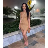Oblique shoulder sequin mesh sexy fashion hip dress