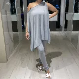 Women's Fashion Sleeveless Oblique Off-the-shoulder Solid Color Two-piece Suit