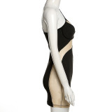 Women's fashion sloping shoulder sexy see-through mesh slim fit hip dress women