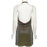 Women's Fashion Halter Neck Sexy Low Cut Backless Slim Fit Slit Dress