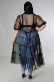 Plus Size Women's Polka Dot Mesh Crinkle Top Casual Dress